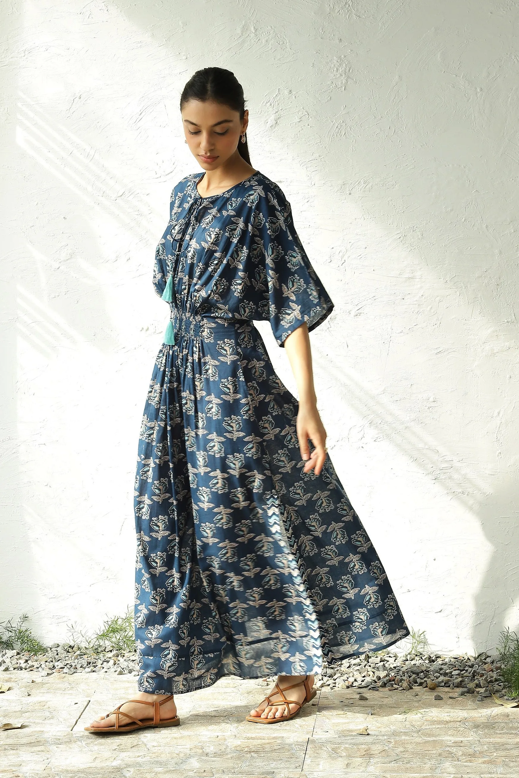 Blue Cotton Side Slit Dress