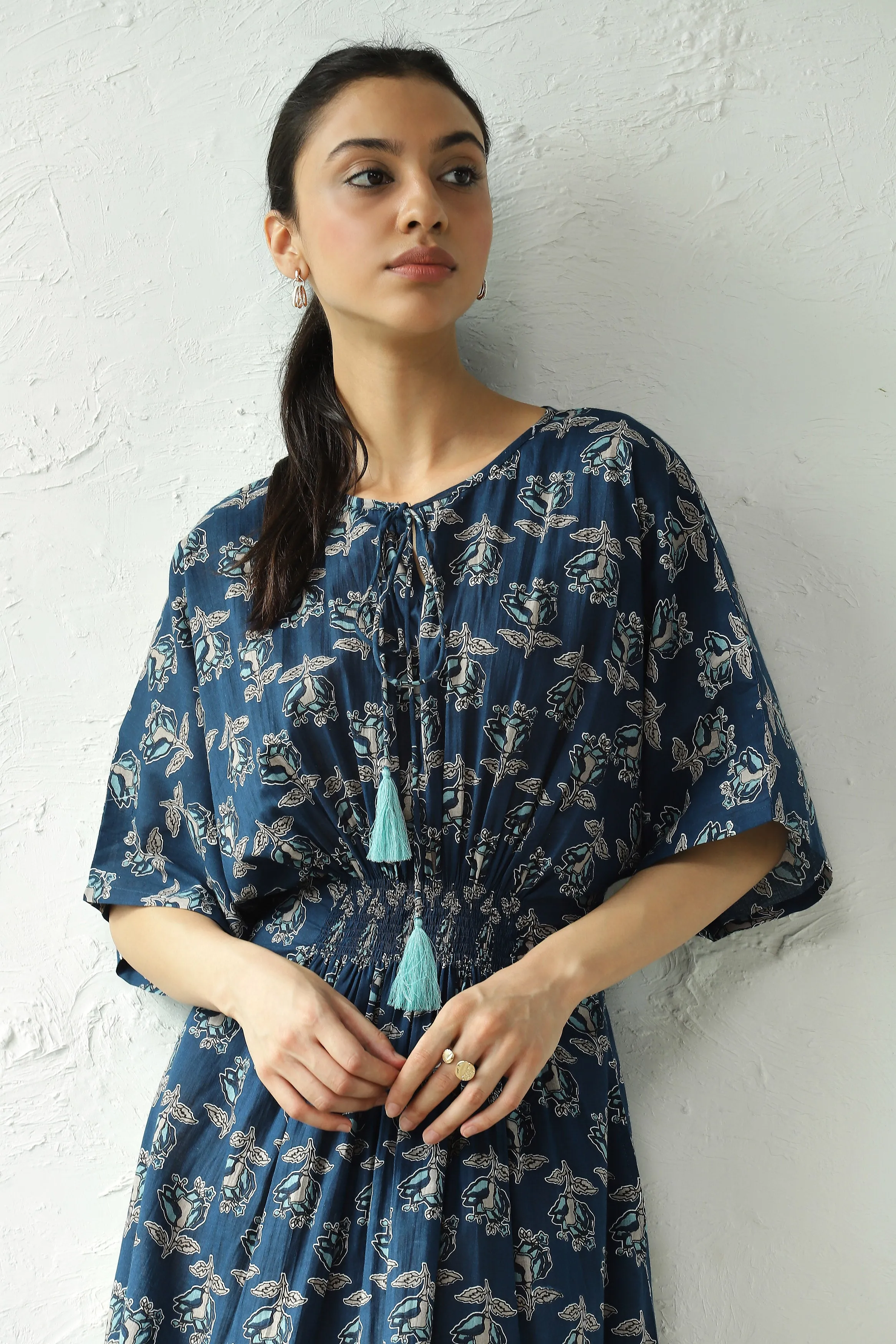 Blue Cotton Side Slit Dress