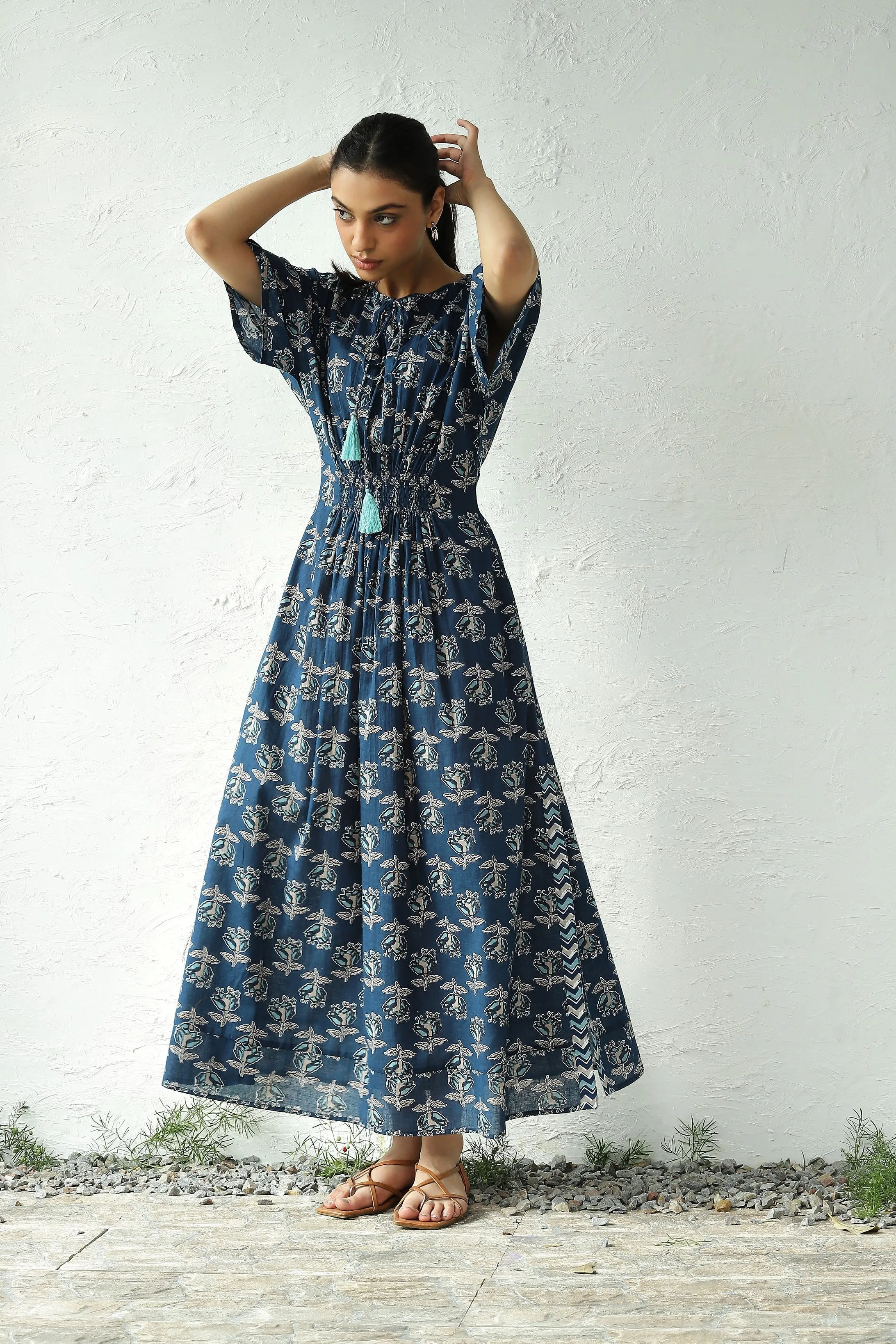 Blue Cotton Side Slit Dress