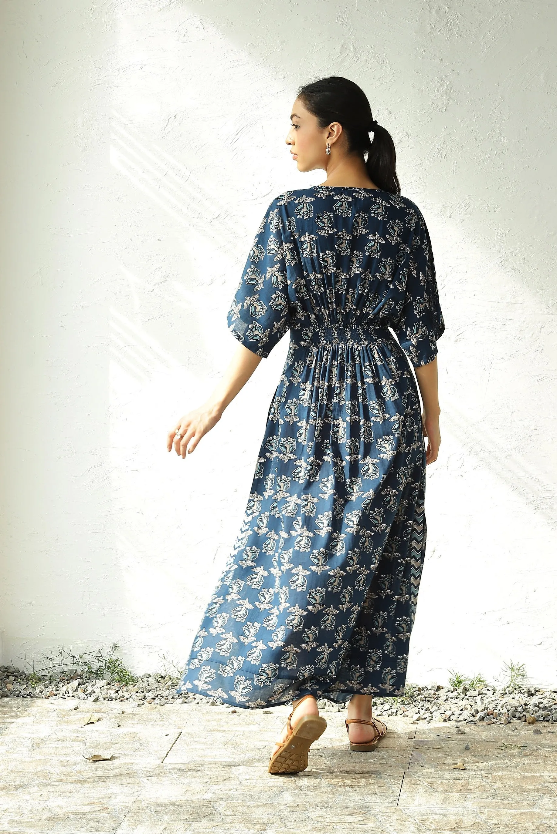 Blue Cotton Side Slit Dress