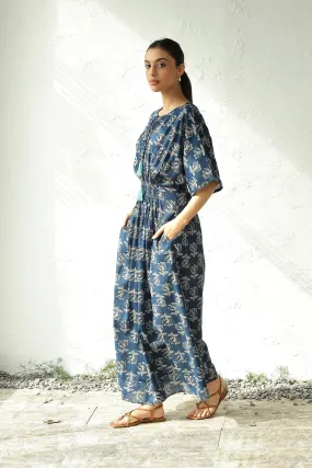 Blue Cotton Side Slit Dress