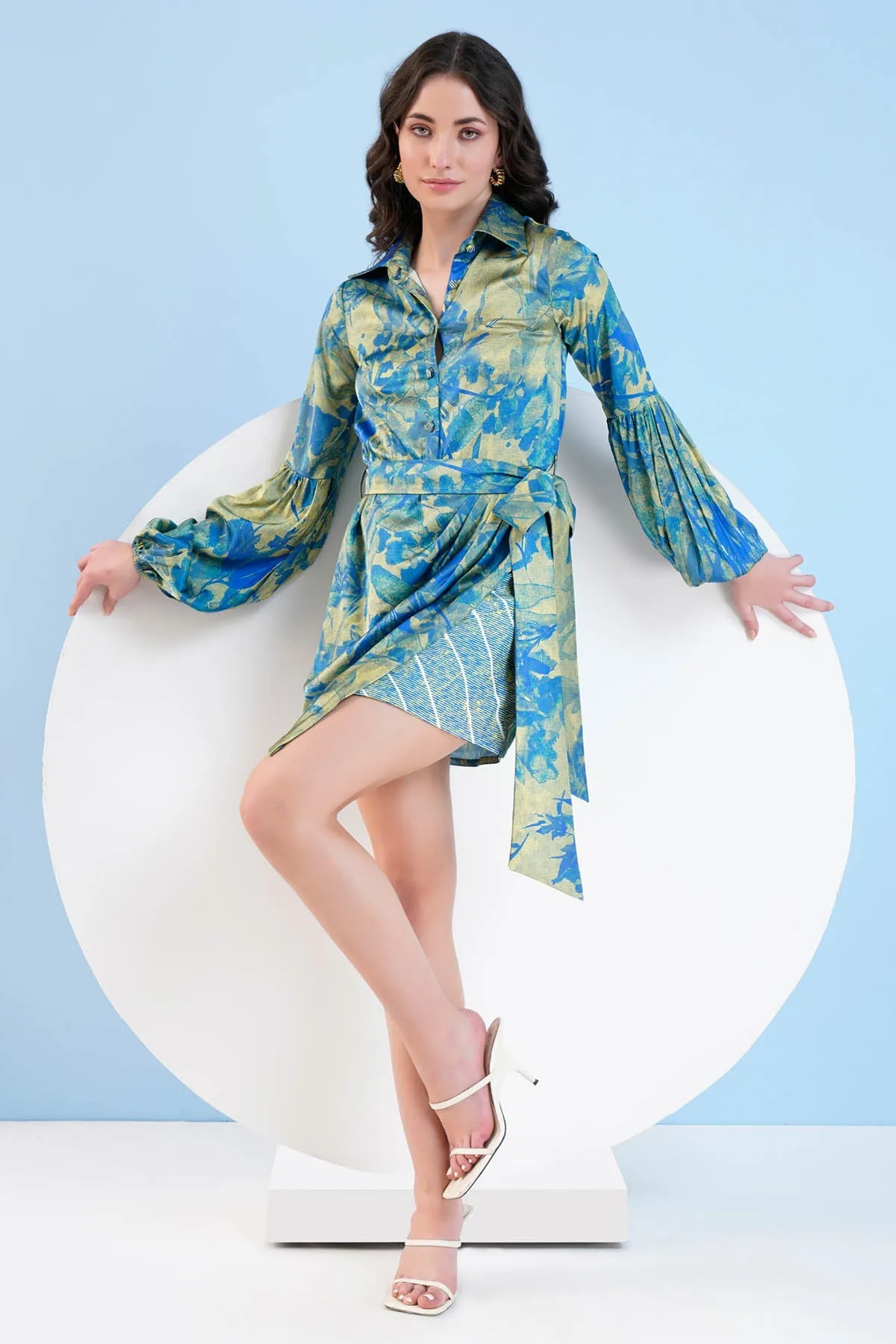 Blue Print Short Dress & Belt
