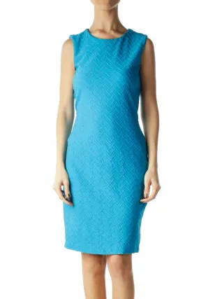 Blue Textured Sleeveless Bodycon Dress