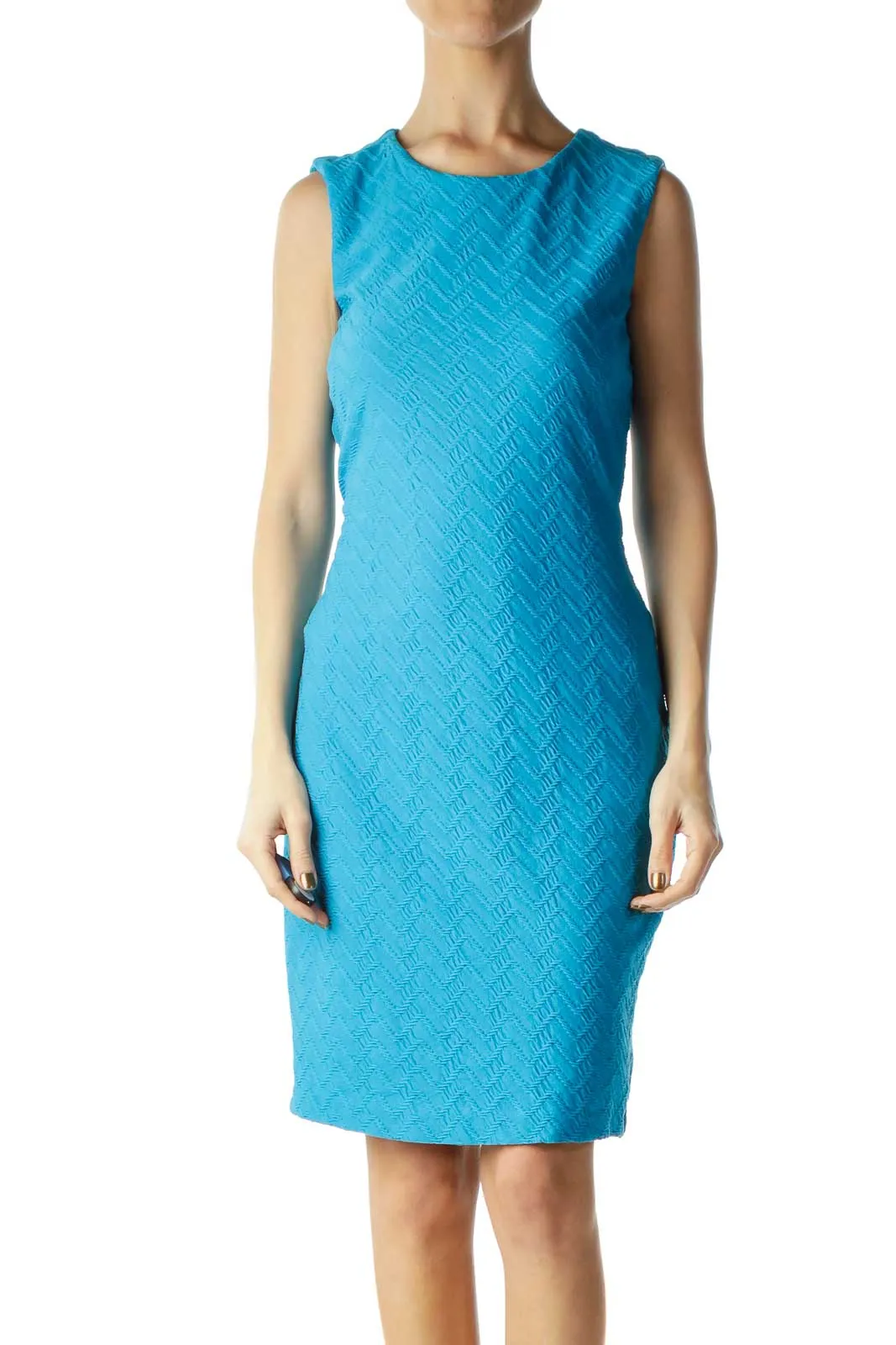 Blue Textured Sleeveless Bodycon Dress
