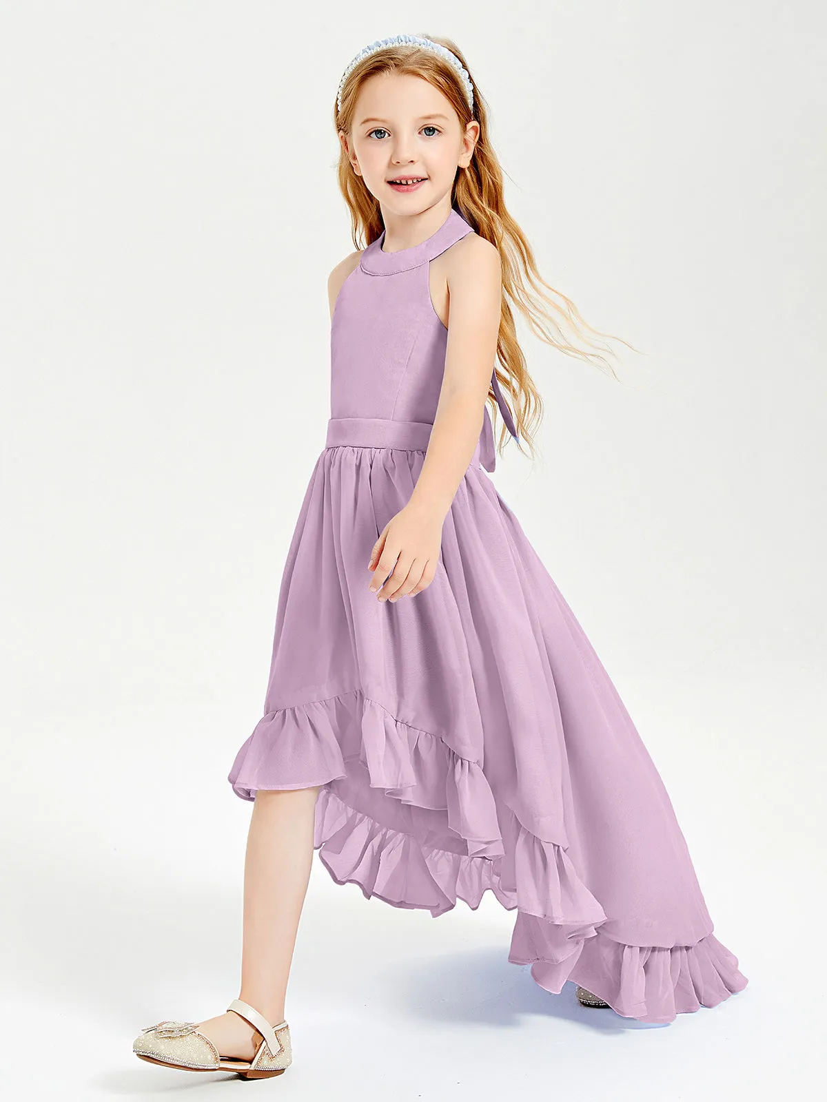 Boho Junior Bridesmaid Dresses Asymmetrical Cascading Skirt Wisteria