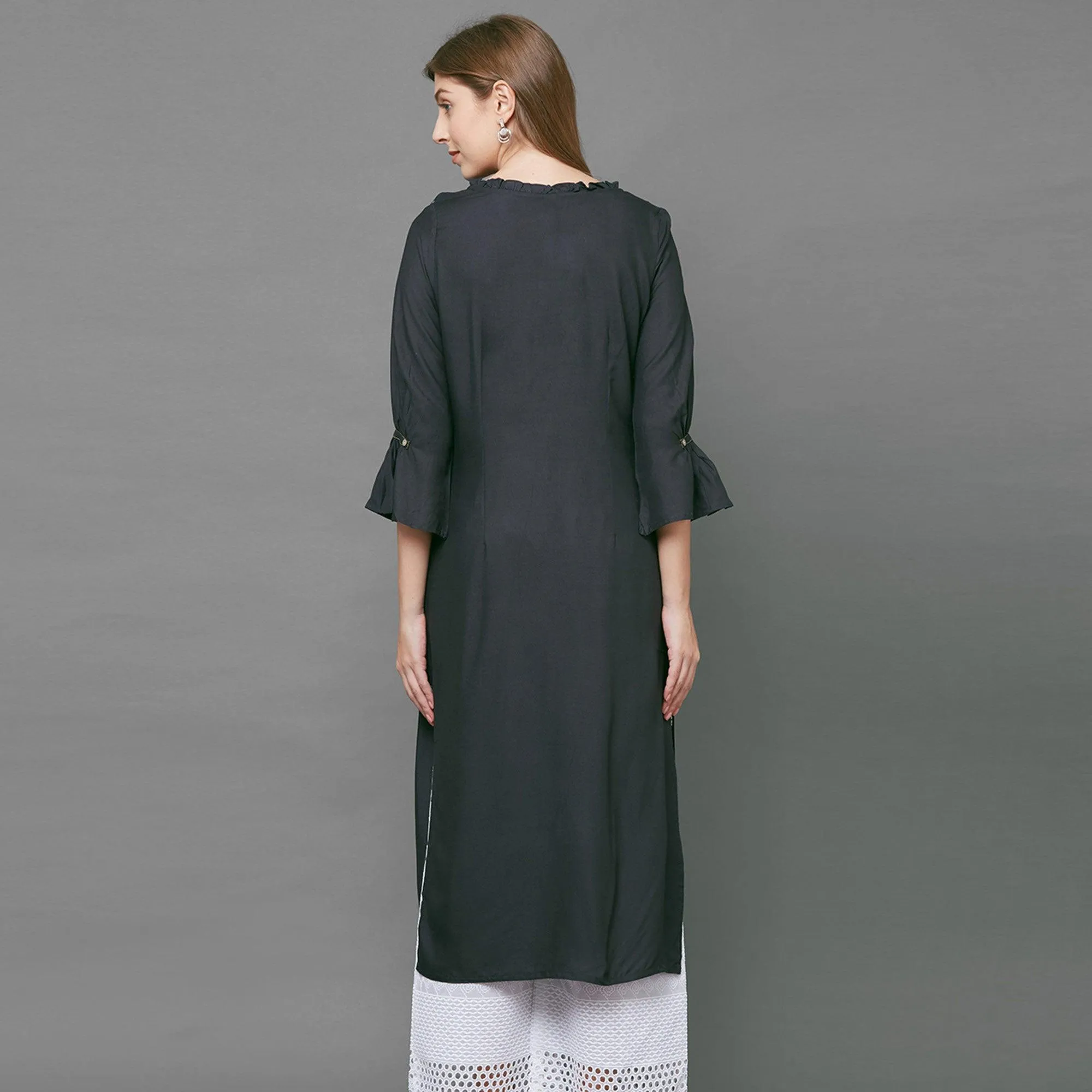 Breathtaking Gray Colored Casual Embroidered Cotton Kurti