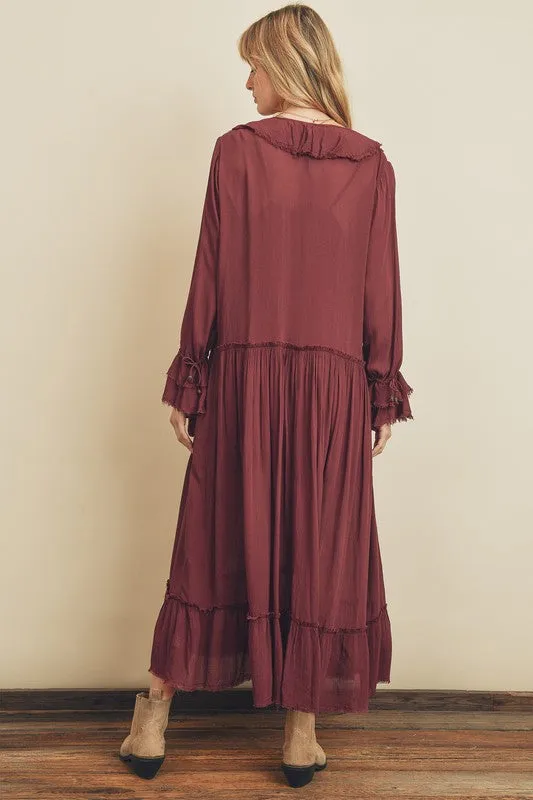 Burgundy Laidback Frill Maxi Dress