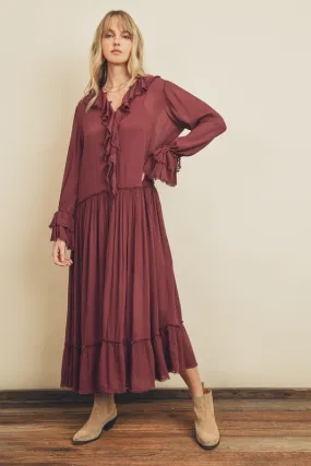 Burgundy Laidback Frill Maxi Dress
