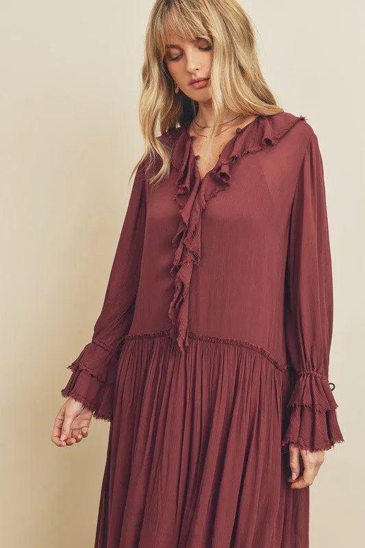 Burgundy Laidback Frill Maxi Dress