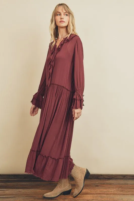 Burgundy Laidback Frill Maxi Dress