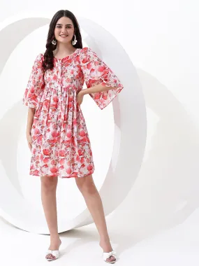 Buy our Red Floral Mini Dress with Dolman Sleeves