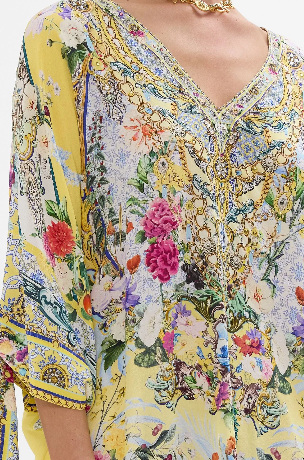 Camilla - Flor Fantastica Tie Sleeve Short V Neck Kaftan