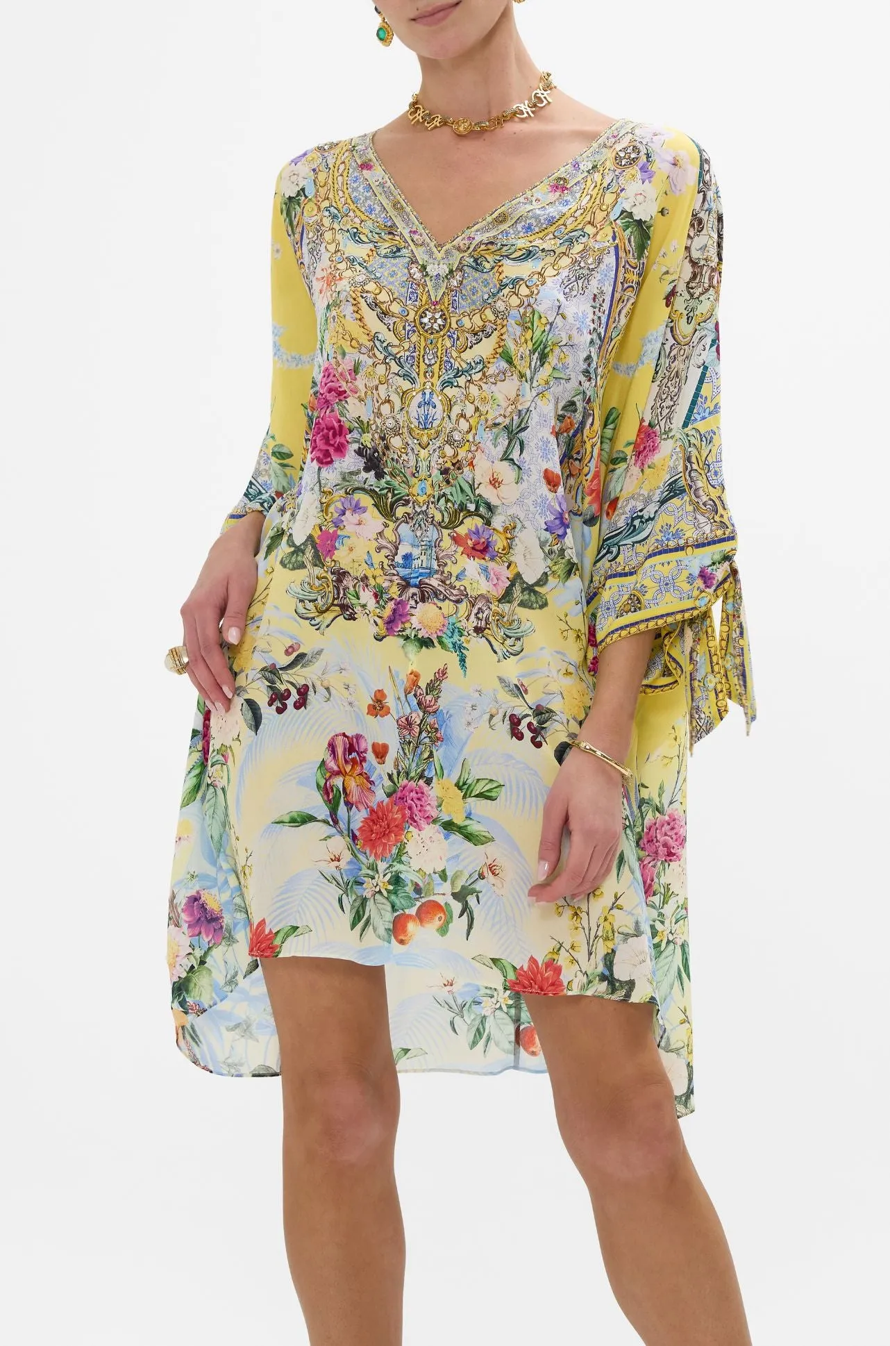 Camilla - Flor Fantastica Tie Sleeve Short V Neck Kaftan