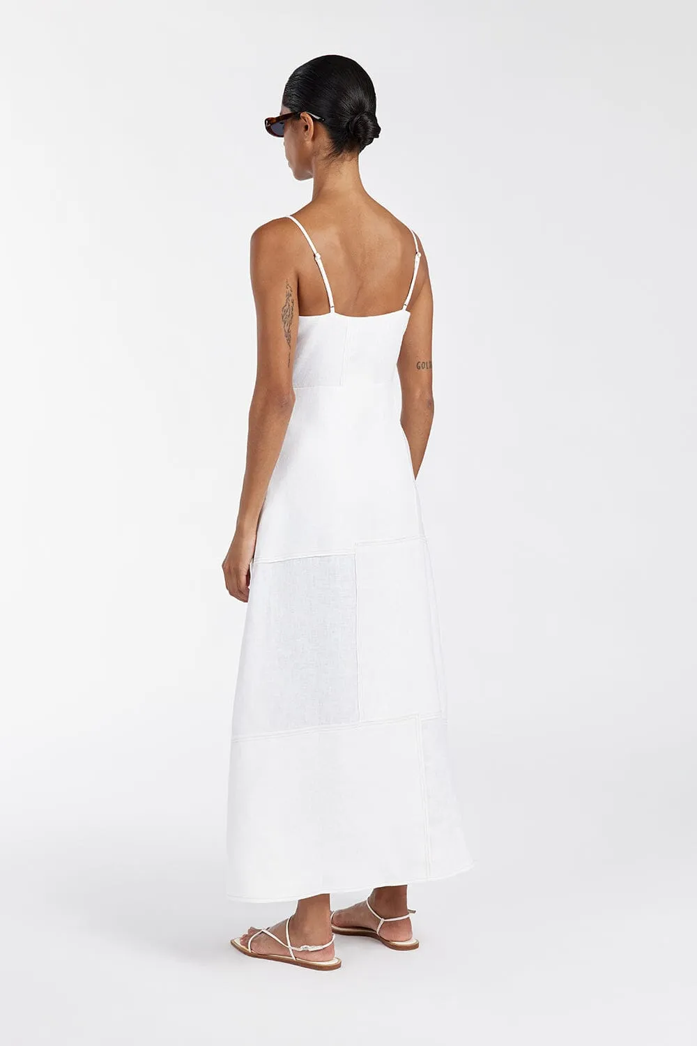 CATIE WHITE PATCHWORK MIDI DRESS