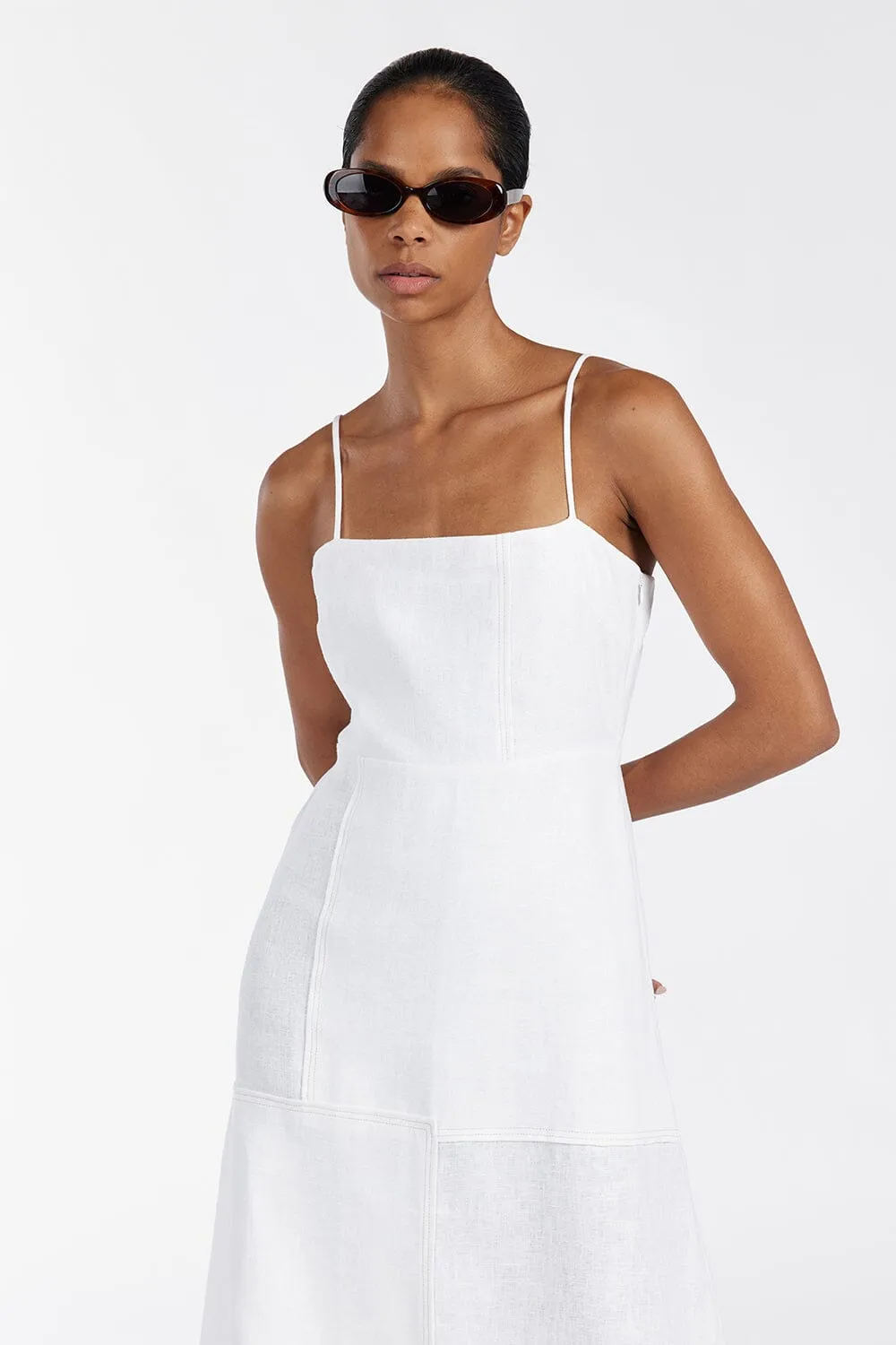 CATIE WHITE PATCHWORK MIDI DRESS