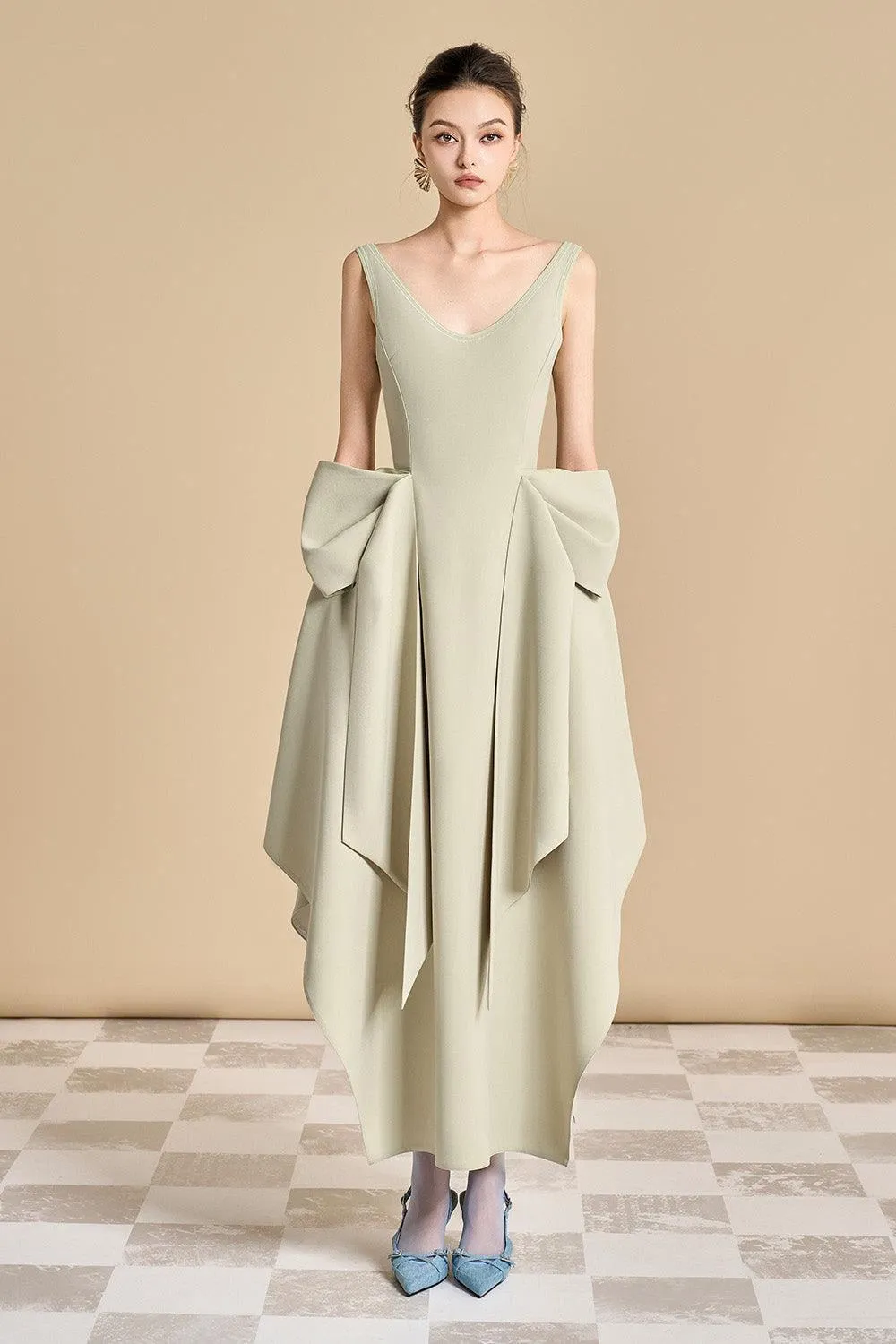 Chandler Asymmetric V-Neck Polyester Ankle Length Dress