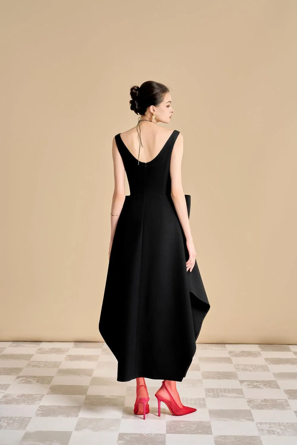 Chandler Asymmetric V-Neck Polyester Ankle Length Dress
