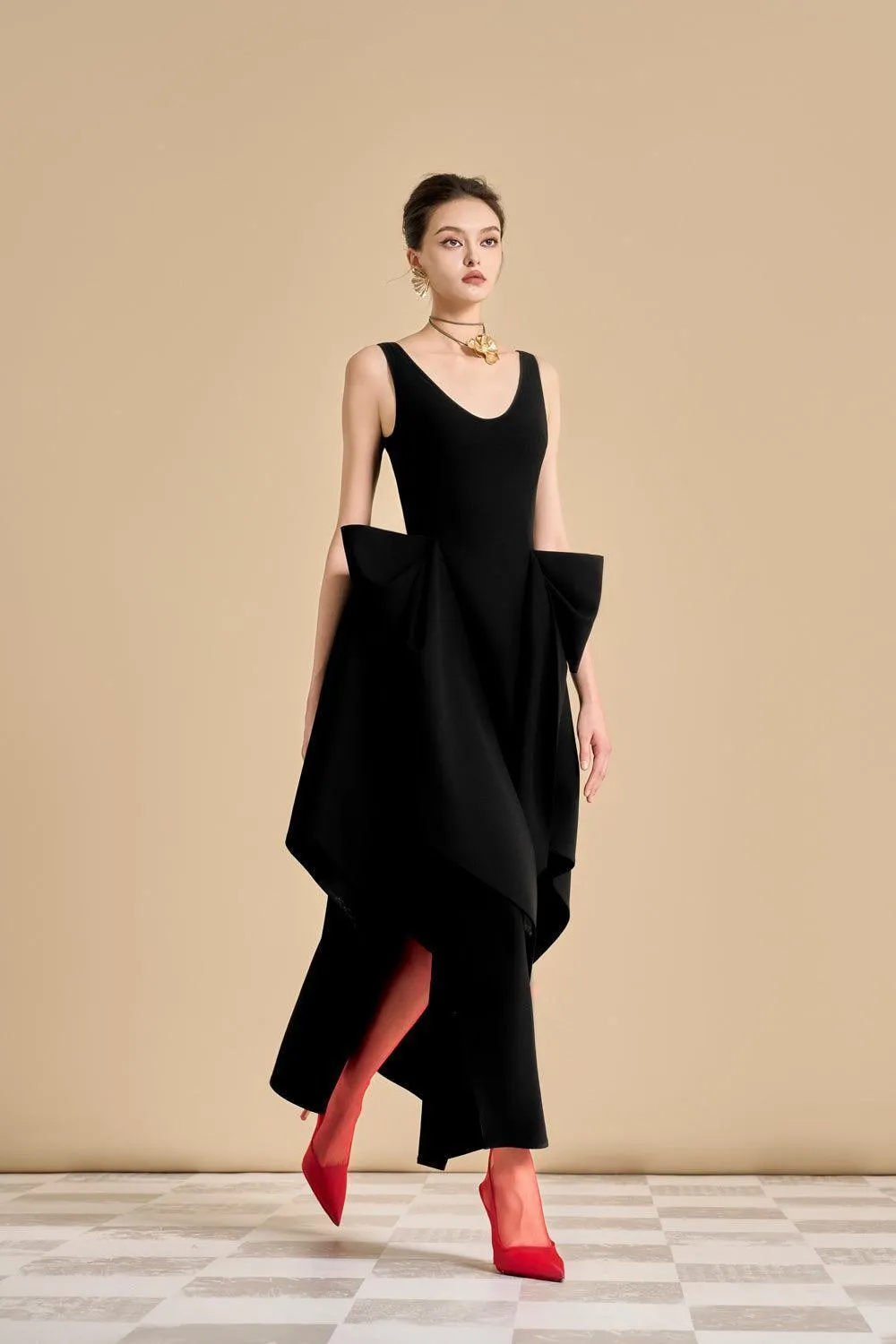Chandler Asymmetric V-Neck Polyester Ankle Length Dress
