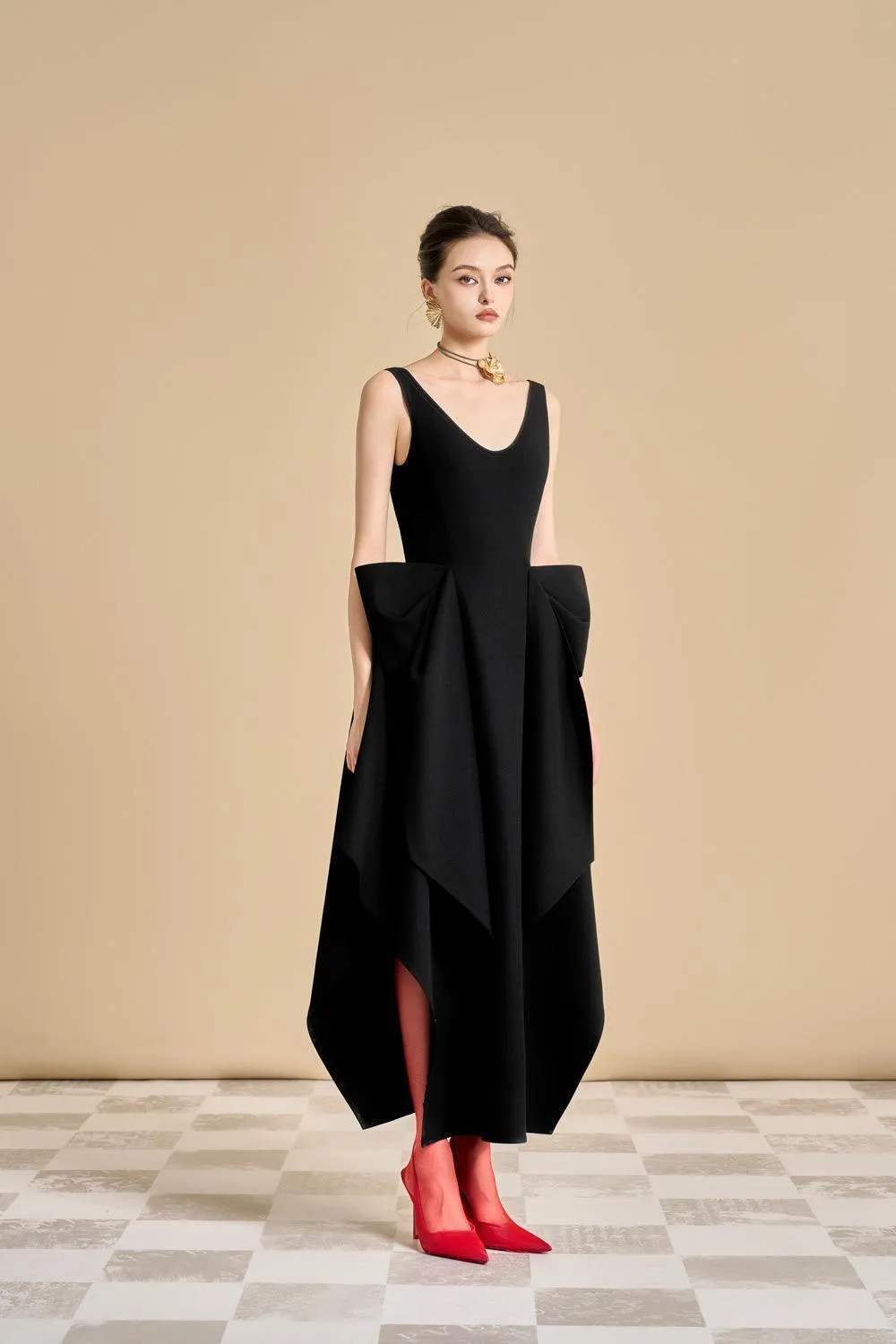Chandler Asymmetric V-Neck Polyester Ankle Length Dress