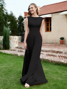 Chiffon And Lace Floor-length A-line Dress Black Plus Size