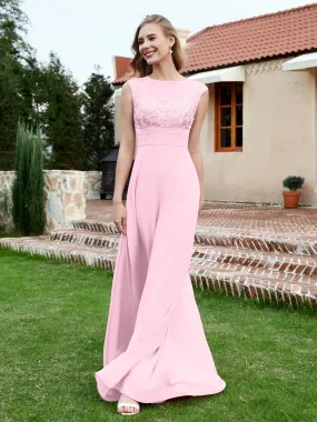 Chiffon And Lace Floor-length A-line Dress Blushing Pink Plus Size