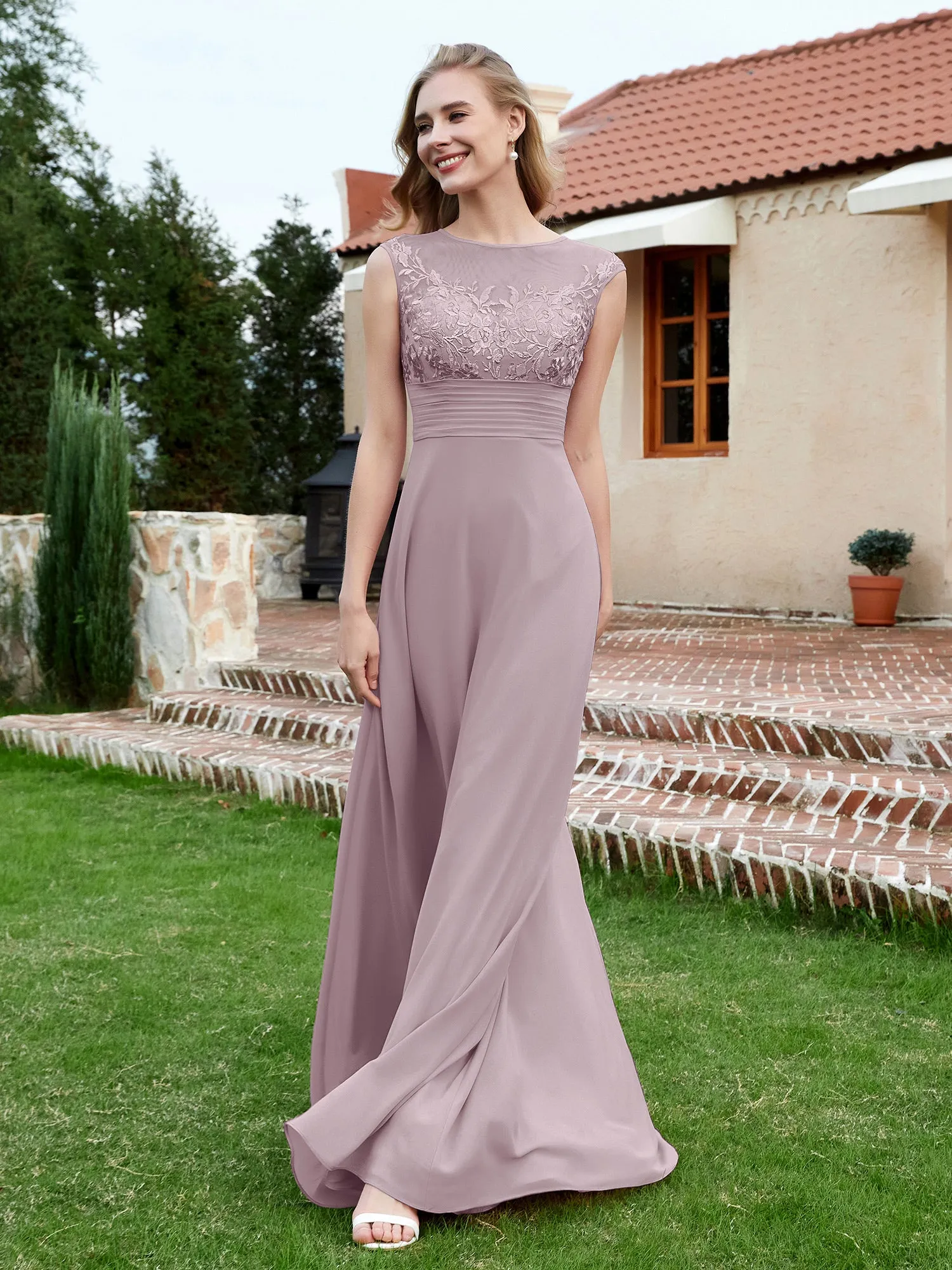 Chiffon And Lace Floor-length A-line Dress Dusk Plus Size
