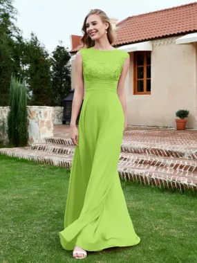 Chiffon And Lace Floor-length A-line Dress Lime Green Plus Size