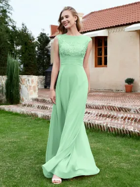 Chiffon And Lace Floor-length A-line Dress Mint Green