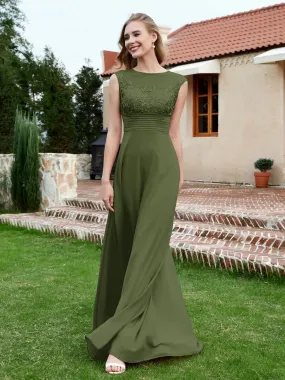 Chiffon And Lace Floor-length A-line Dress Olive Green Plus Size