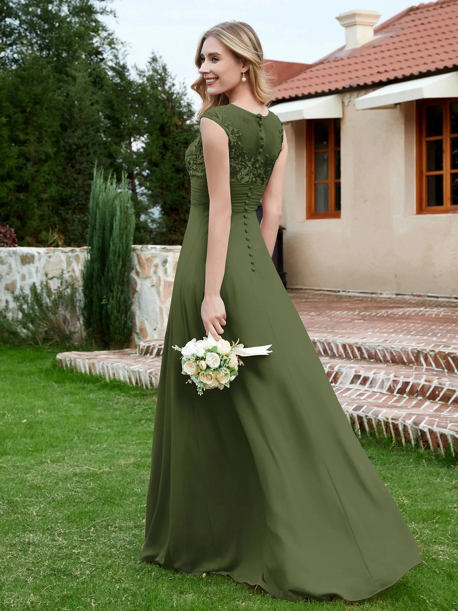 Chiffon And Lace Floor-length A-line Dress Olive Green Plus Size