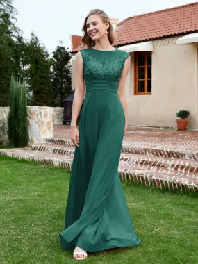 Chiffon And Lace Floor-length A-line Dress Peacock