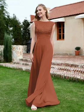 Chiffon And Lace Floor-length A-line Dress Rust Plus Size