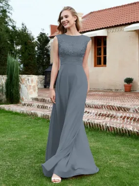 Chiffon And Lace Floor-length A-line Dress Slate Blue Plus Size