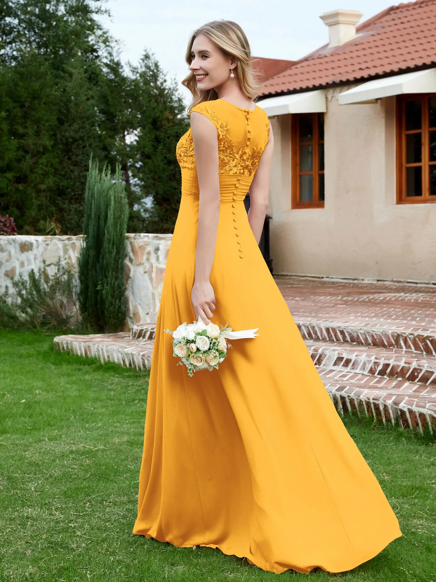 Chiffon And Lace Floor-length A-line Dress Tangerine Plus Size