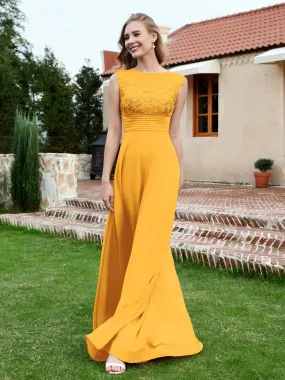 Chiffon And Lace Floor-length A-line Dress Tangerine Plus Size