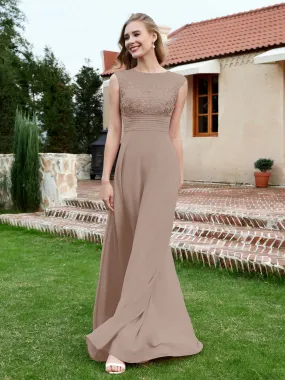 Chiffon And Lace Floor-length A-line Dress Taupe Plus Size