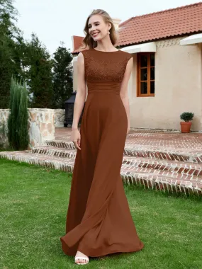 Chiffon And Lace Floor-length A-line Dress Terracotta Plus Size