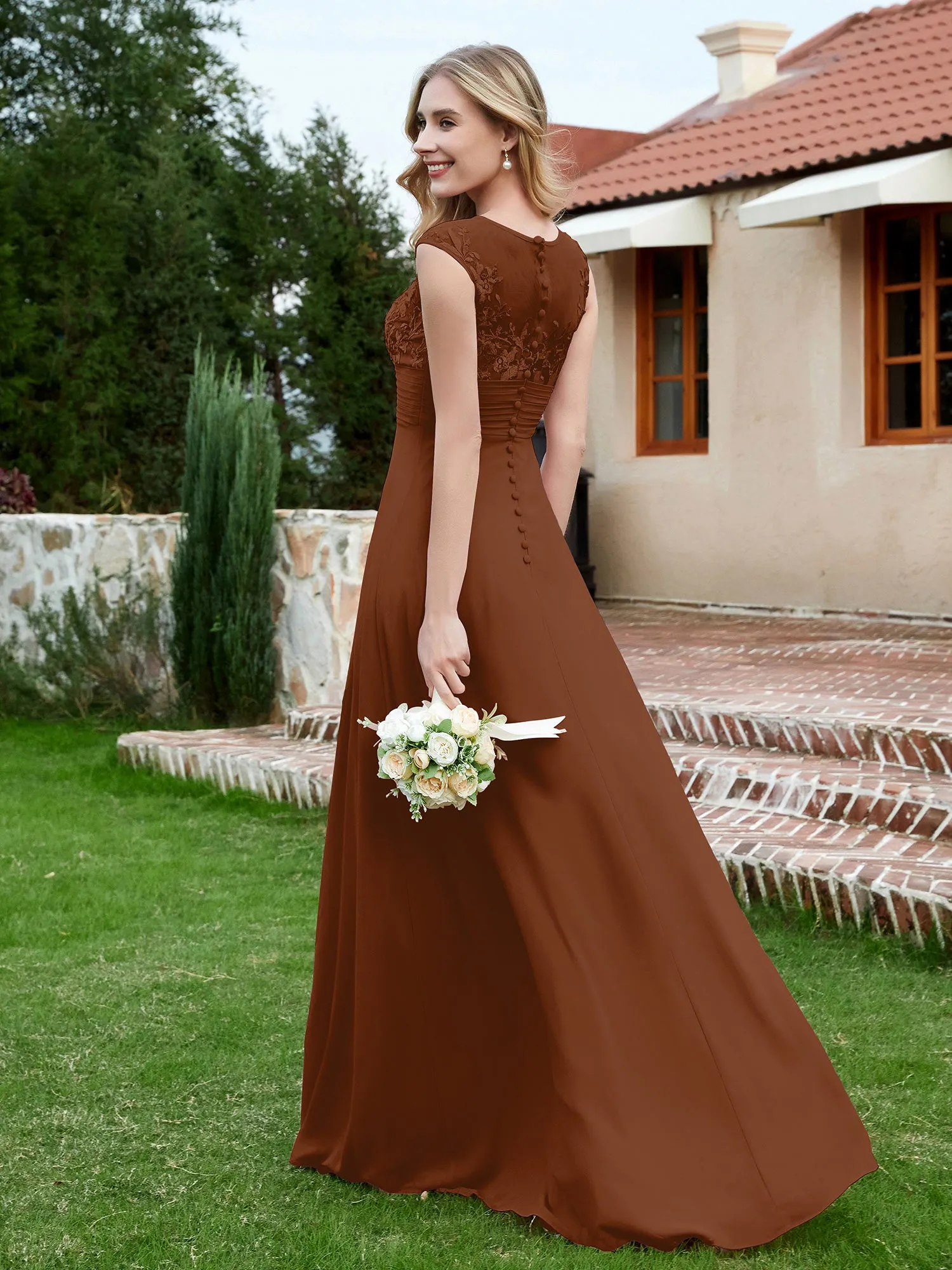 Chiffon And Lace Floor-length A-line Dress Terracotta Plus Size
