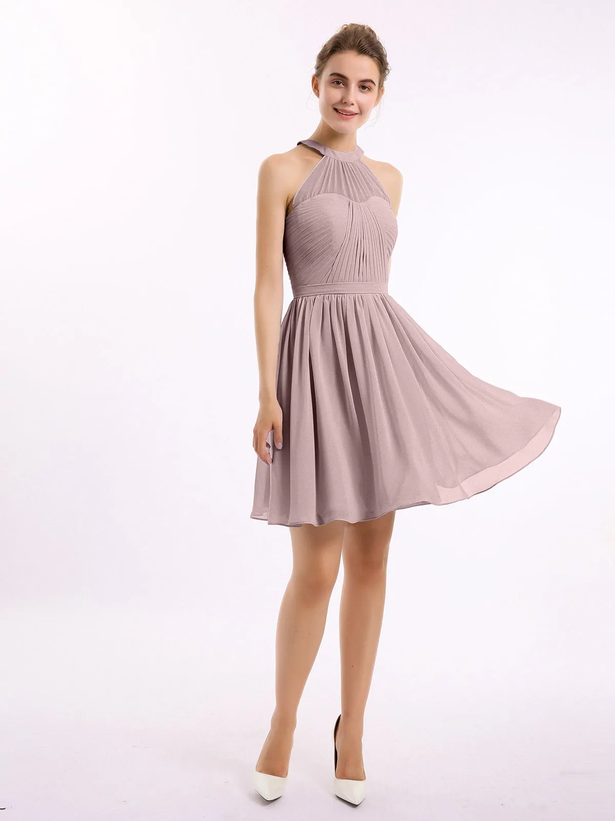 Chiffon Halter Short Bridesmaid Dresses Clearance