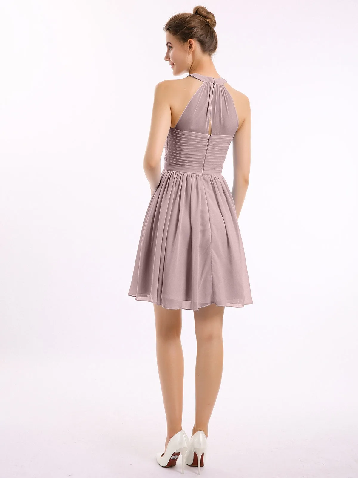 Chiffon Halter Short Bridesmaid Dresses Clearance