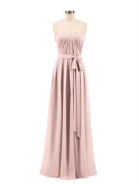 Chiffon Strapless Bridesmaid Gown with Sash-Dusty Rose Plus Size