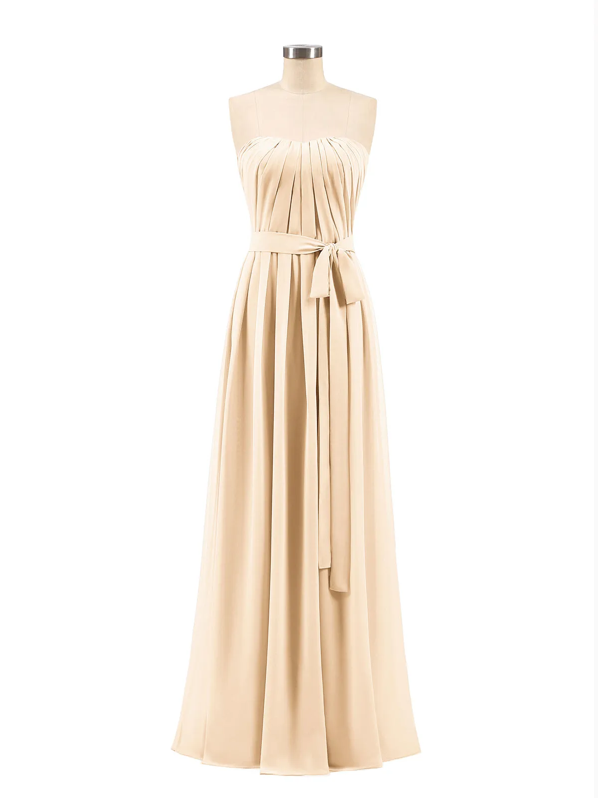 Chiffon Strapless Bridesmaid Gown with Sash-Peach