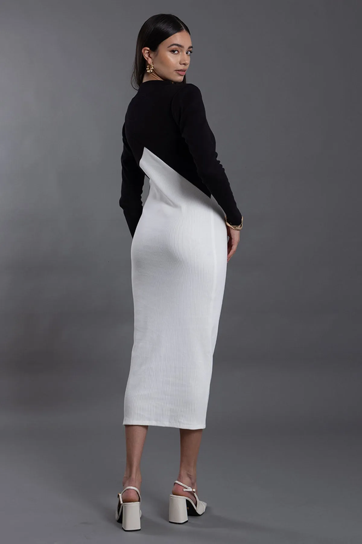 Colorblock Round Neck Midi Dress