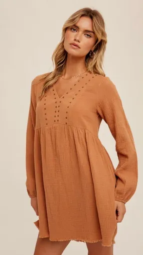 Cotton Gauze Studded Babydoll Dress