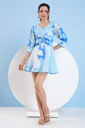 Cotton Linen Print Short Dress