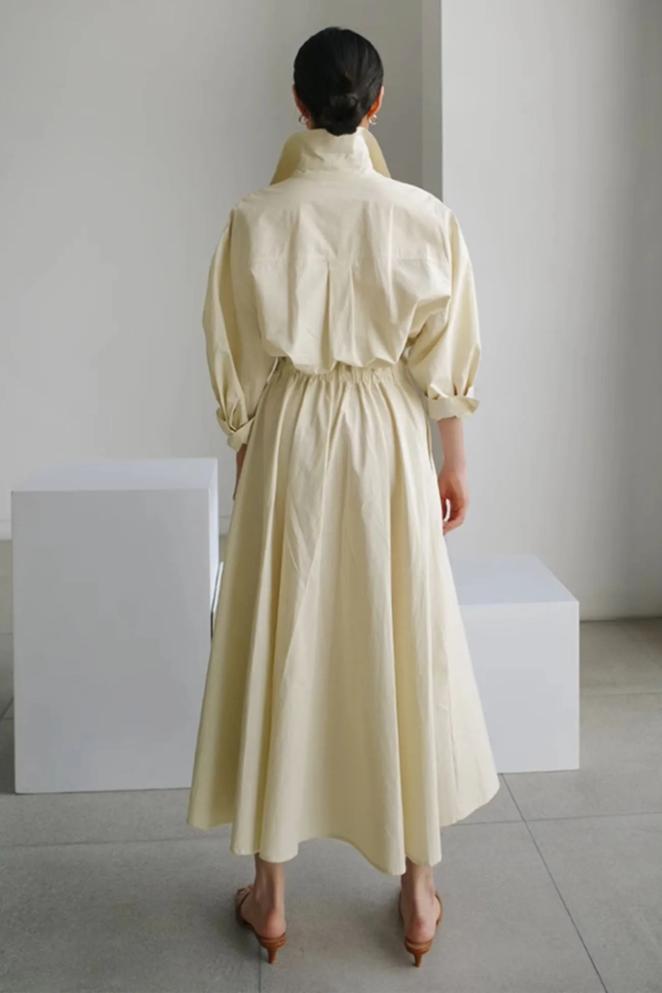 Cotton Long Sleeve A-Line Shirt Midi Dress