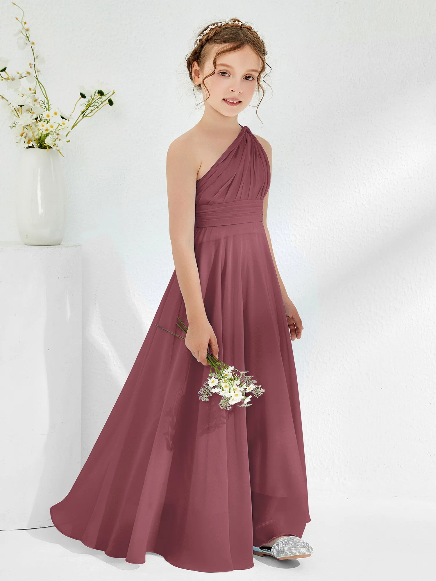 Cute One Shoulder  A-line Junior Bridesmaid Dresses Mulberry