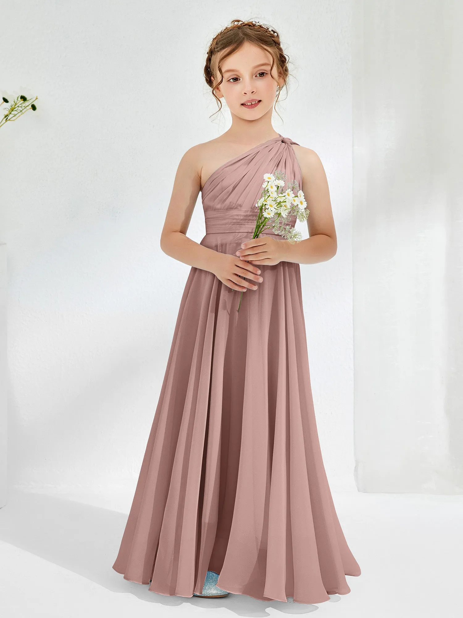 Cute One Shoulder  A-line Junior Bridesmaid Dresses Vintage Mauve