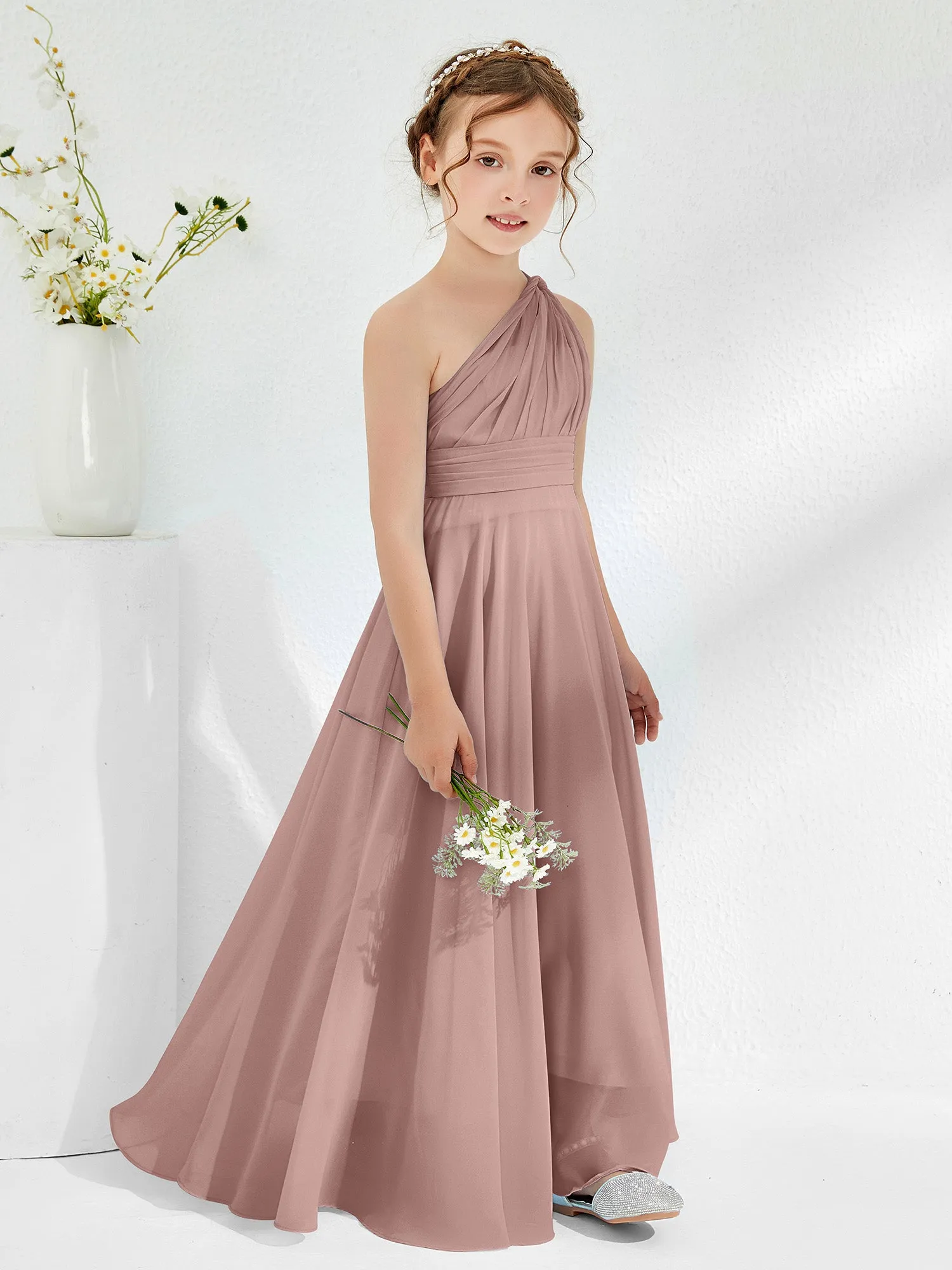 Cute One Shoulder  A-line Junior Bridesmaid Dresses Vintage Mauve