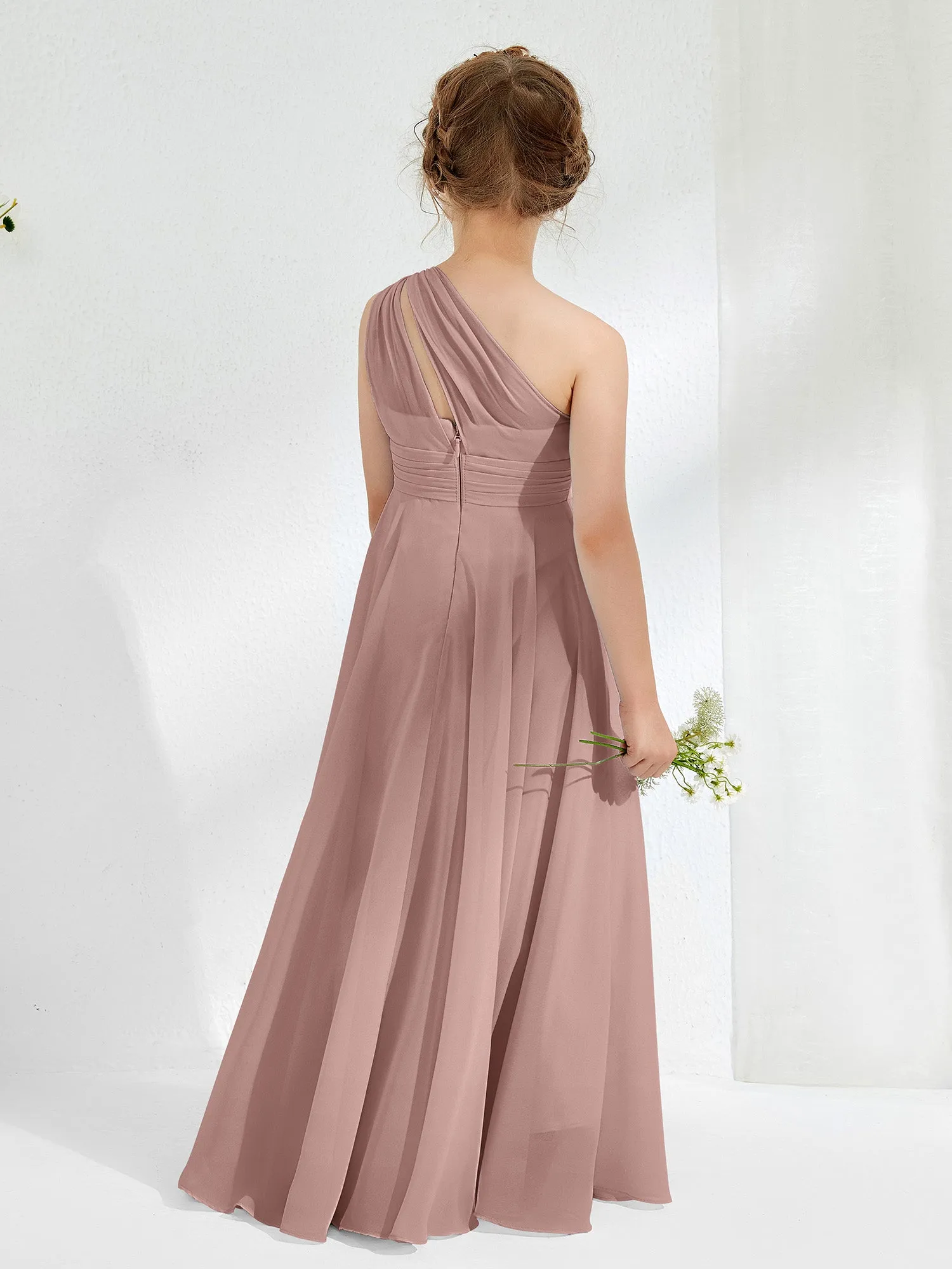 Cute One Shoulder  A-line Junior Bridesmaid Dresses Vintage Mauve